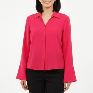 CASLON Red Button Up Collared Blouse Womens Size Large